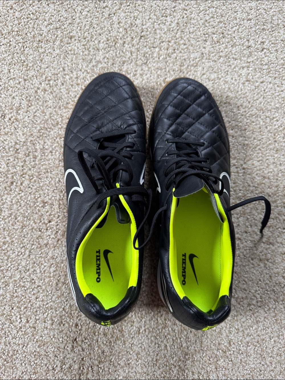 Nike Black Indoor Turf Soccer Shoes with Neon Yellow Insoles
